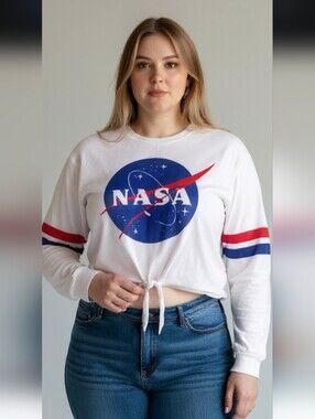 NASA graphic tie front crop top long sleeve shirt